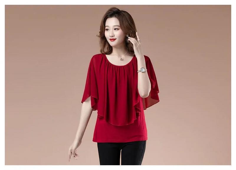 Product Introduction of Quần Áo Nữ, Ngoại Cỡ, Áo Voan, ngắn Tay, Thích Hợp Cho Mẹ TRUNG NIÊN, Quần Áo Mùa Hè, Áo Phông, Áo Cánh Dơi, Tay Lửng Váy Khiêu Vũ 28
