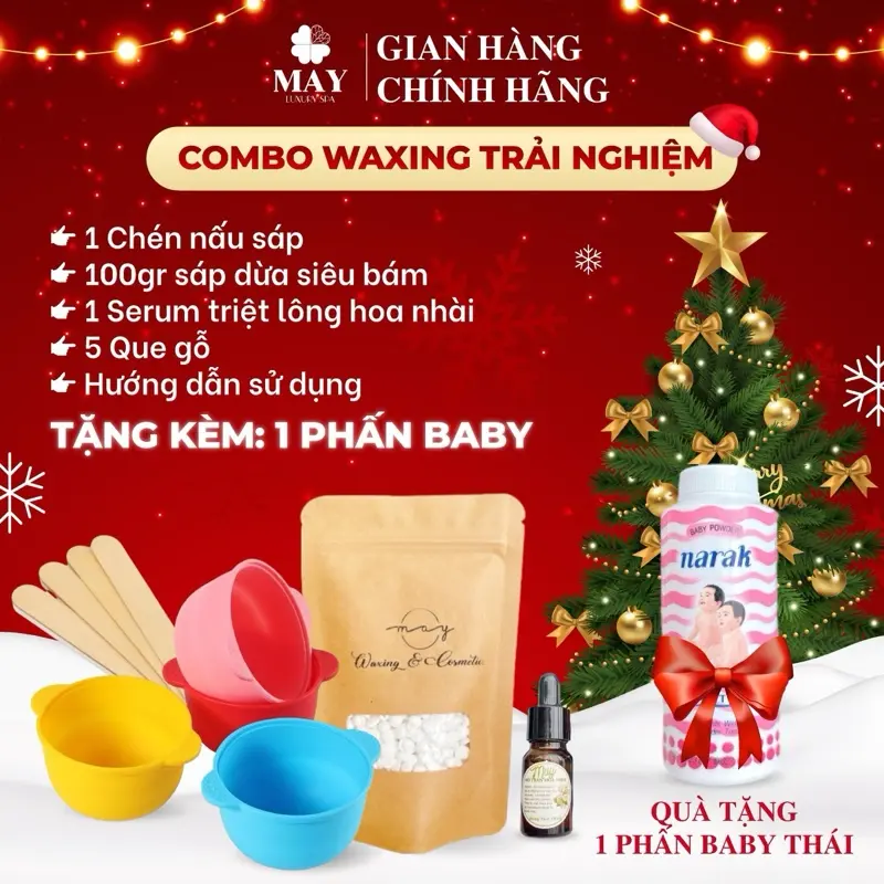 COMBO WAX TRẢI NGHIỆM + SÁP DỪA TRẮNG Tặng Phấn 100g Sáp Wax 5 Que Gỗ 10ml Mỡ Trăn Hoa Nhài Best Saller