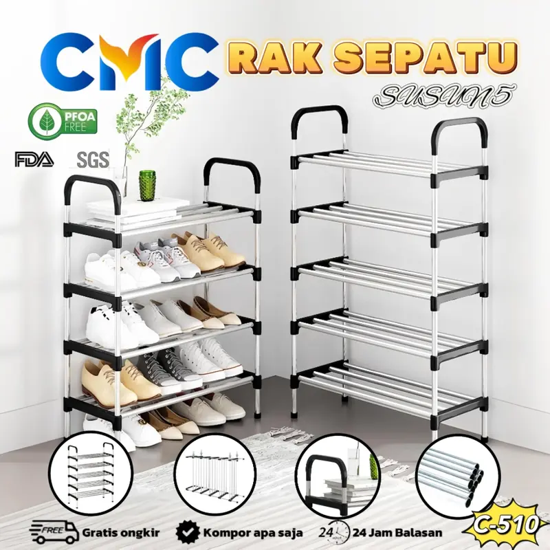 CMC[C-510]Rak Sepatu 5 Susun Gantungan Payung / Rak Sepatu 5 Tingkat Tempat Sepatu Sandal 5 Susun Rangka Besi 0