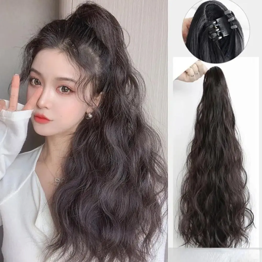 Fashion Ponytail Wavy Wig Black Color Long Curly Hair Extension Wig Grip