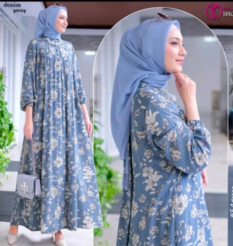 GAMIS SILANG BELAKANG JUMBO BAHAN CRINGKEL ALEVA MOTIF SAKURA FULL KANCING SAMPAI BAWA FREE BROSS MUSLIM WANITA GAUN PESTA KONDANGAN MEWAH DRES SALUR Karet Maxi Syari 5