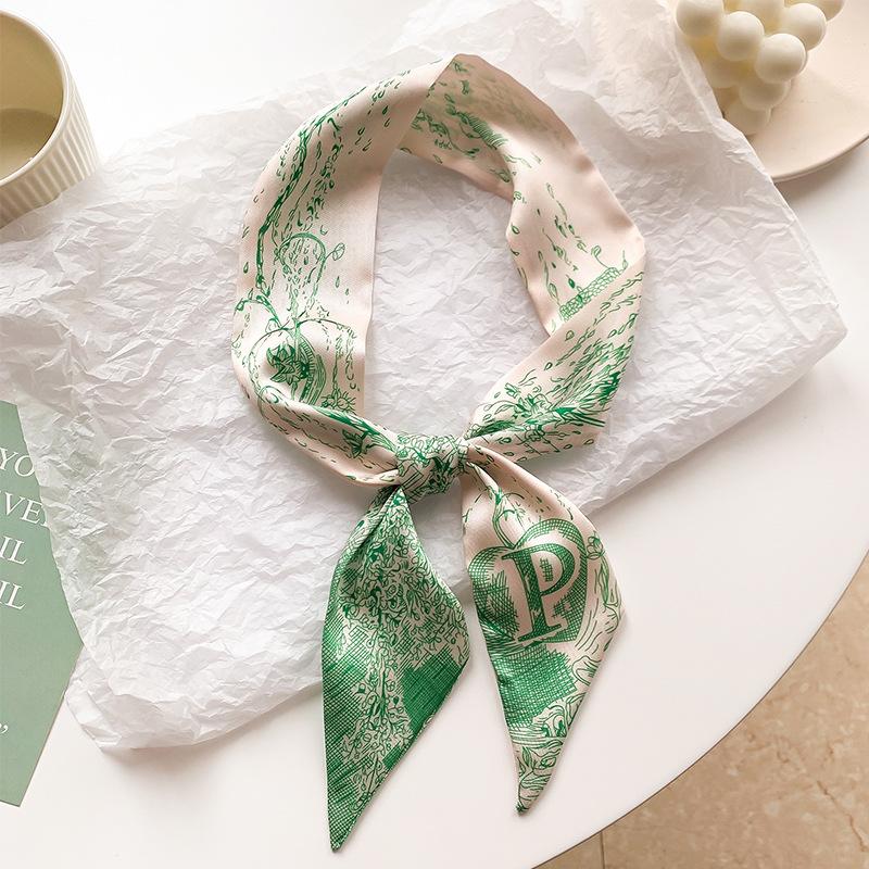 Product Introduction of New Brand Fashion Letter Pattern Women Silk Riband Handle Bags Scarf Small Ribbon Hair Band Headband Scarves & Wraps Hair Ties for girls A-Z 28