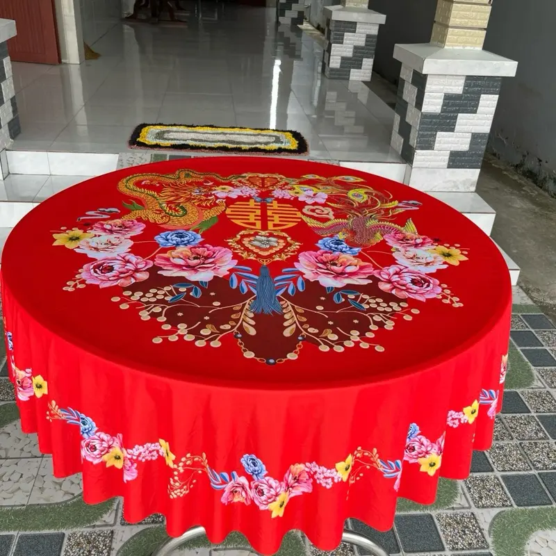 Khăn trải bàn tròn thun ý in 5D 4