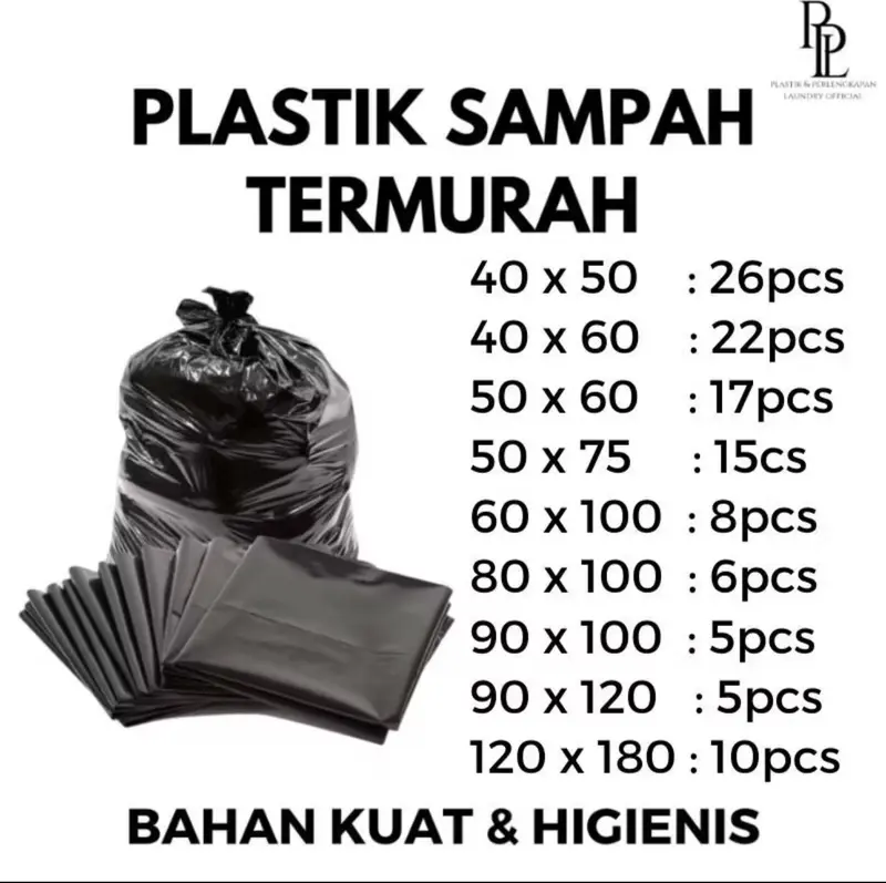 Plastik Sampah | Kantong Plastik Sampah Hitam | Plastik Packing Hitam Besar  /1 PACK Uk | 40 X 50 | 40 X 60 | 50x60 | 50 X 75 | 60 X 100 | 80 X 100 | 90 X 100 | 90 X 120 | 120 X 180. 2
