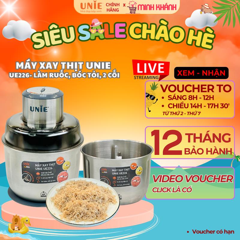 Máy xay thịt Unie UE226 - 2 Cối inox 2,5L, Bóc tỏi, Làm Ruốc, 4 lưỡi dao sắc bén