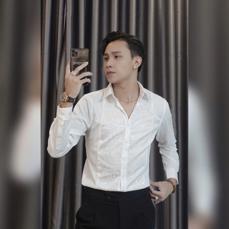 Áo Sơ Mi Phối Hoa Hồng DOTAMSTORE - Sơ Mi Nam Công Sở Vải Lụa Chống Nhăn Dáng Slimfit - Menswear Có Cổ