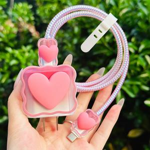 Estuche protector para cargador y cable de datos con diseño de corazón 3D, protector decorativo para cargador y cable de datos, accesorios para teléfono compatibles con cargador Apple de 20W