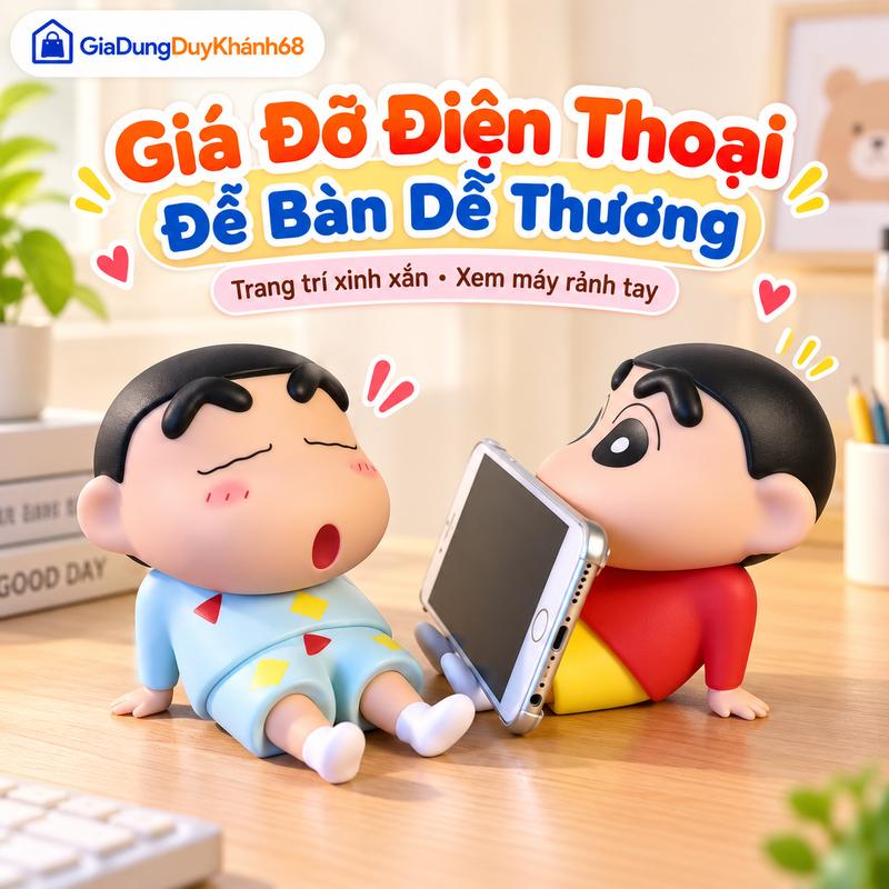 Giá Đỡ Điện Thoại Để Bàn Hình Gấu Và Shin Dễ Thương, Kệ Đỡ Điện Thoại Bàn Học Bàn Làm Việc Tiện Dụng | GiaDụngDuyKhánh68