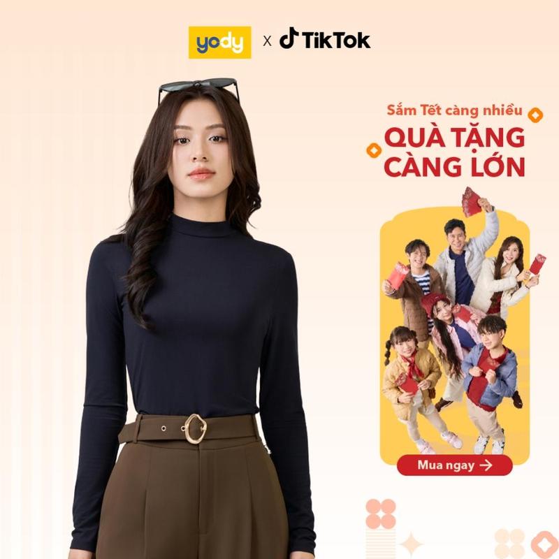  Áo thun giữ nhiệt YODY nữ dài tay vải mềm mịn co giãn giữ ấm WCTL25F020 