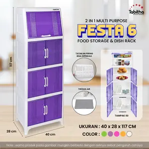 Tabitha Rak Piring Serbaguna Festa 6 Tipe 6 Susun Plastik Anti Air 40x28x117cm Warna Cerah Mudah Dibersihkan