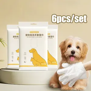6Pcs Pet Wipes  Sarung Tangan Mandi Anjing Kucing Pijat Bulu Sarung Tangan Cuci Hewan Peliharaan Deodorisasi Sterilisasi