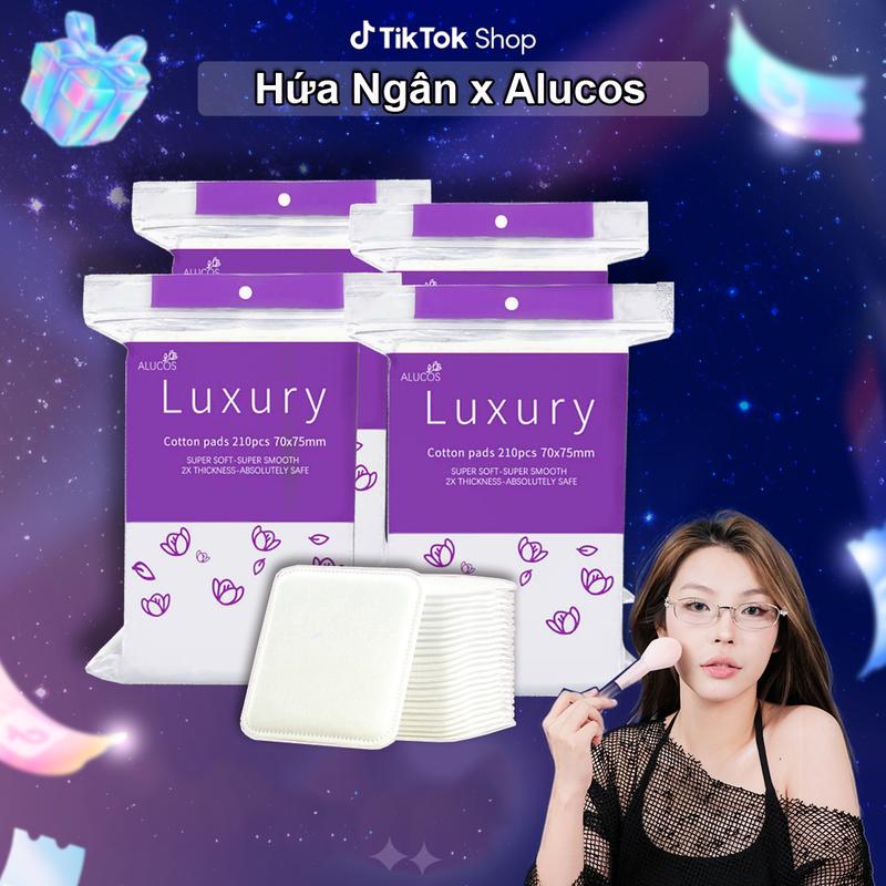   Hứa Ngân x Alucos Việt Nam   Combo 04 và 03 Gói  Bông tẩy trang Alucos Luxury 210 miếng gói 