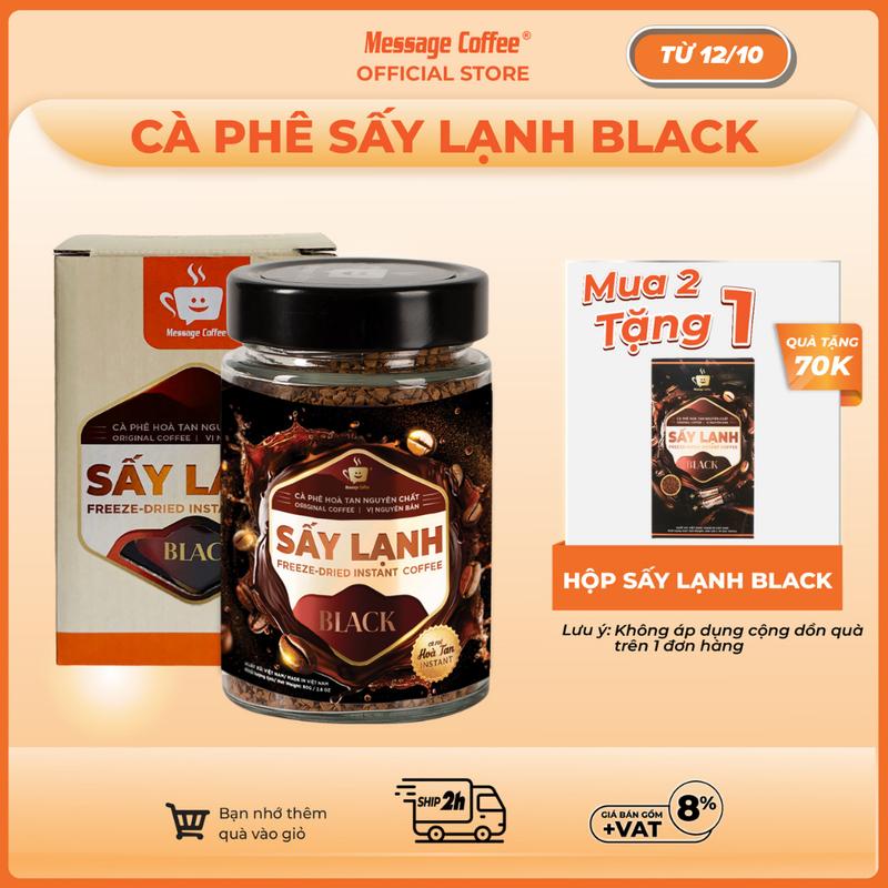 Cà phê hòa tan sấy lạnh BLACK nguyên chất tiện lợi từ Message Coffee hũ 20/80gr