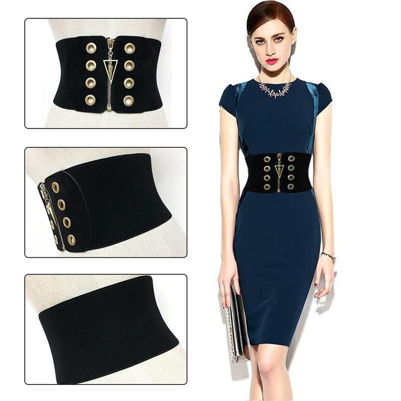 Thắt Lưng Nữ, Thời Trang, Dây Thắt Lưng Rộng, Phong Cách Thường Ngày Màu Đen, Thắt Lưng Co Giãn Mỏng, Thích Hợp Cho Váy Cạp Cao Co Giãn, Nữ