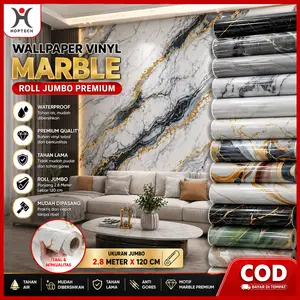 HOPTECH Wallpaper Dinding Vinyl Marmer Jumbo 120 x 280 cm Tebal 2.5 MM Roll PVC Aluminium Dekorasi Kamar Motif Marmer Indoor & Outdoor