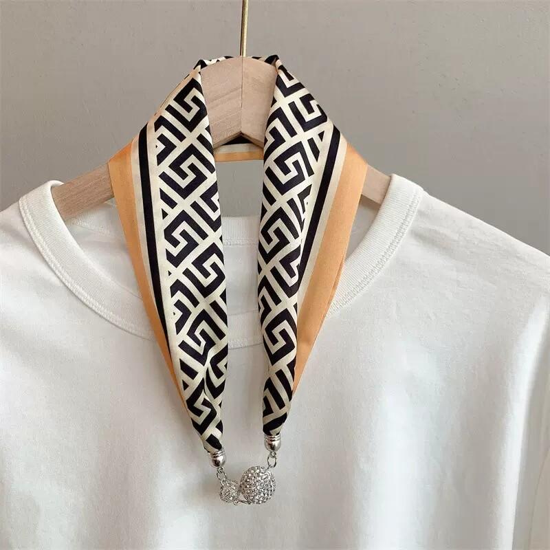 Product Introduction of New Listing Magnetic Buckle Silk Scarf Women Luxury Clavicle Necklace Fashion Women's Headscarf Hair Scarf 3