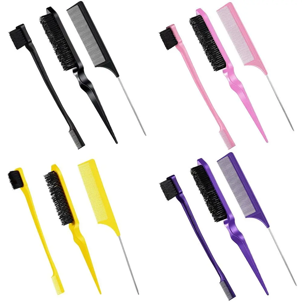 3Pcs New for Edge Back Brushing Combing Grooming Slick Brush Set Bristle Hair Brush Teasing Brush