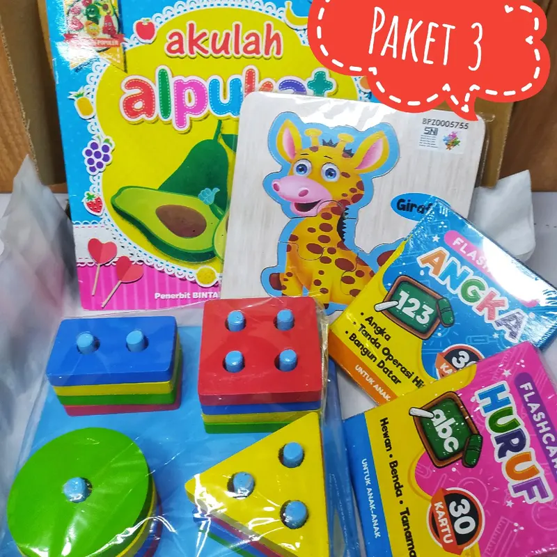 Paket 3 Mainan edukasi speech delay anak montesori Set Hadiah Kayu Plastik Toys 0
