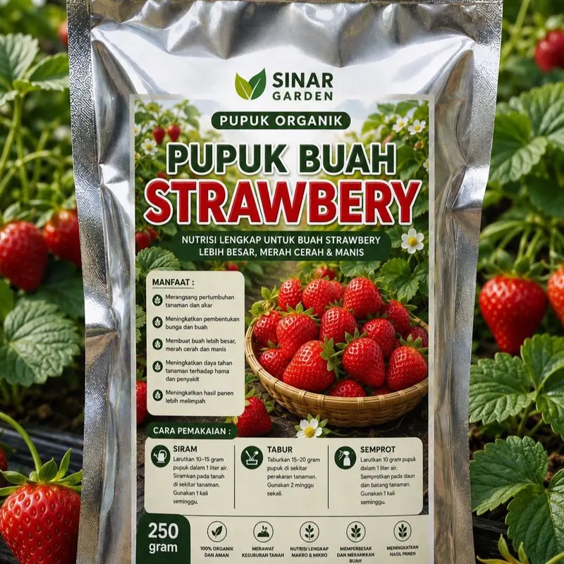 PUPUK BOSTER BUAH STRAWBERY MELEBATKAN BUAH & MENYUBURKAN TANAH 250gram