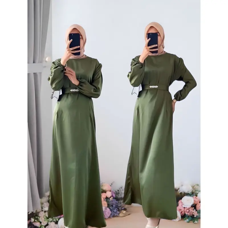 RINJANI DRESS GAMIS SATIN SILK TERMURAH PAKAIAN WANITA MUSLIM DRESS REMAJA PREMIUM FREE BELT PAYET DRESS POLOS MEWAH SIMPLE TERBARU 7