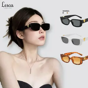 Lesca Kacamata Hitam Wanita Model Cat Eye Mata Kucing Sunglasses Frame Aksen V Gold Metal