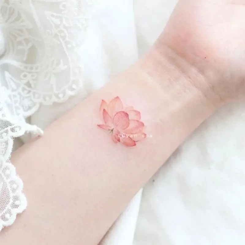 Hình xăm hoa sen nở, màu hồng, dễ thương và thời trang, dành cho ngực của bé gái, miếng dán hình xăm không thấm nước, hình xăm tạm thời 7 ngày, miếng dán da 4