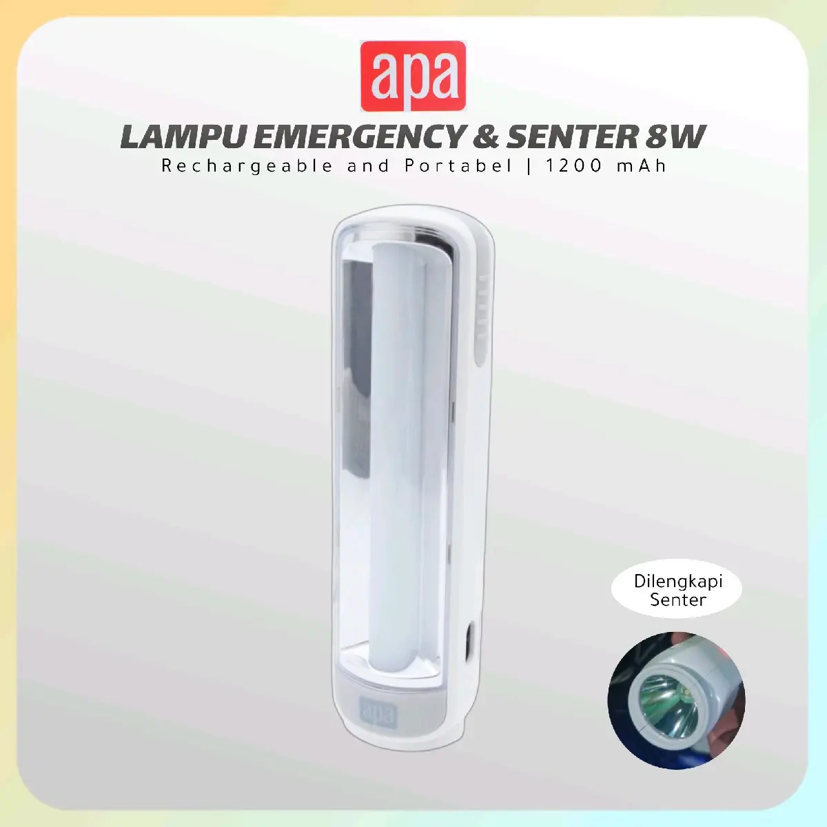 APA LAMPU DARURAT DENGAN SENTER 8W PUTIH | EMERGENCY LAMP LED WITH TORCH 8 WATT | LAMPU CAMPING LENTERA 1200MAH
