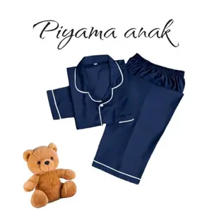 Setelan Piyama Anak Lengan Panjang | Set Baju Tidur Anak | Motif Polos | Celana Panjang Fashion
