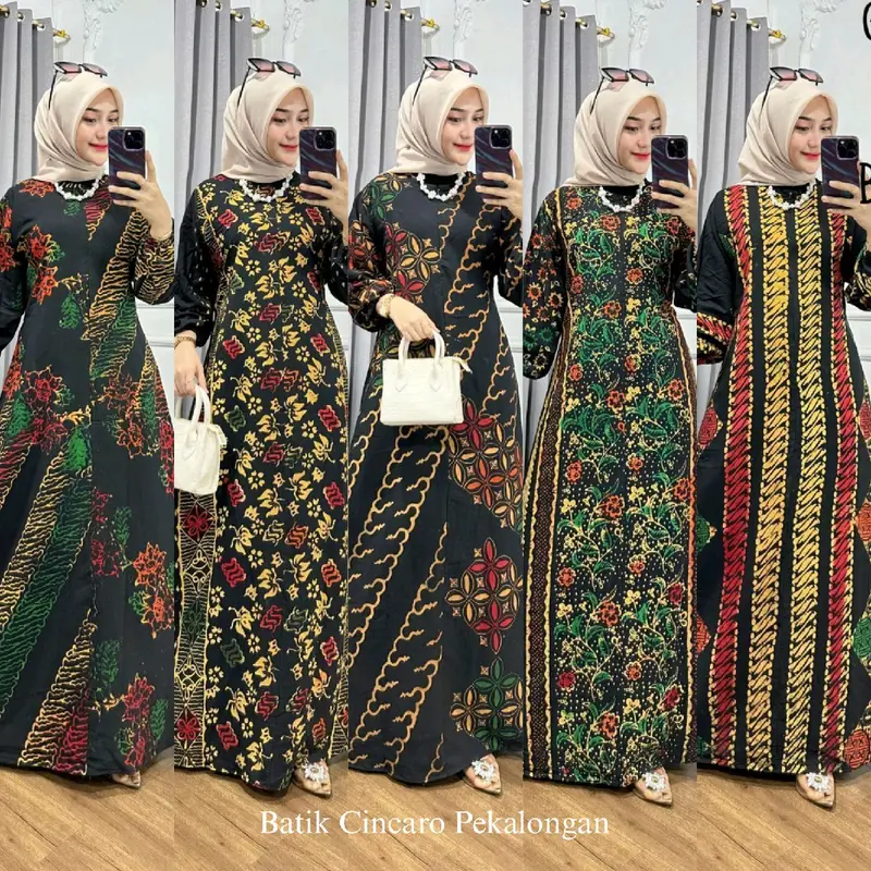 Gamis Cap - Batik Multi Colour Bahan Rayon Super Jumbo Gamis Kekinian By Batik Cincaro muslim Wanita gaun lebaran kaftan crinkle maxi satin twill vanya hitam 《m》 • black baju brokat kondangan 2024 exclusive Premium 6