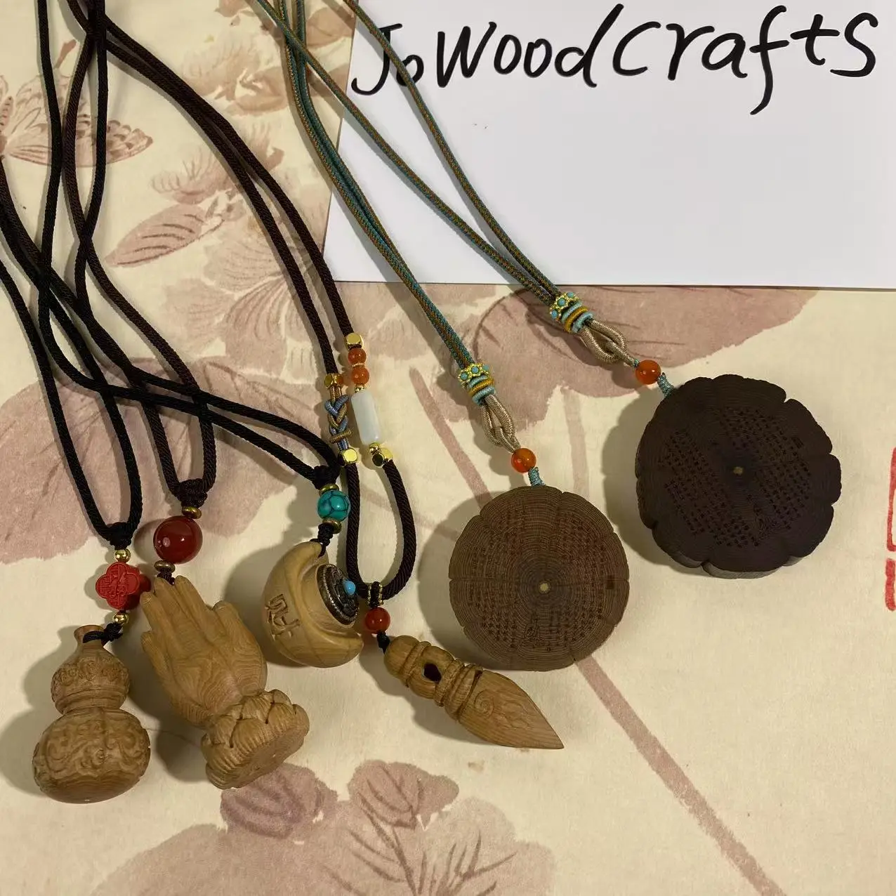 JoWood Crafts Chinese Mount Wutai old material six nine paths wood pendants series 3