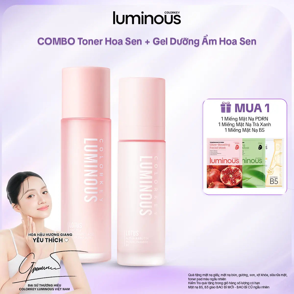SET 1 TONER 100ml + 1 GEL Dưỡng Ẩm 50ml Colorkey Luminous Hỗ Trợ Cấp Ẩm Cho Da