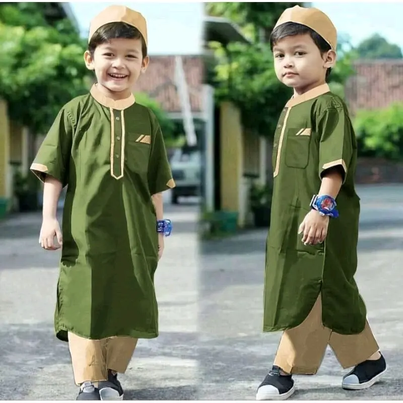 Baju Koko Anak Laki-Laki 1-12 Tahun Setelan Baju Muslim Anak Cowok| Pakistan | Akbar Celana Panjang Katun Pendek 5