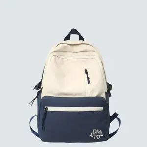 Tas Ransel Faradila Morymony Backpack Sekolah Unisex Kanvas Pria Wanita Cowok Cewek Model Terbaru 2026 Minimalis Krem Biru Tua dengan Saku Utama dan Saku Tambahan