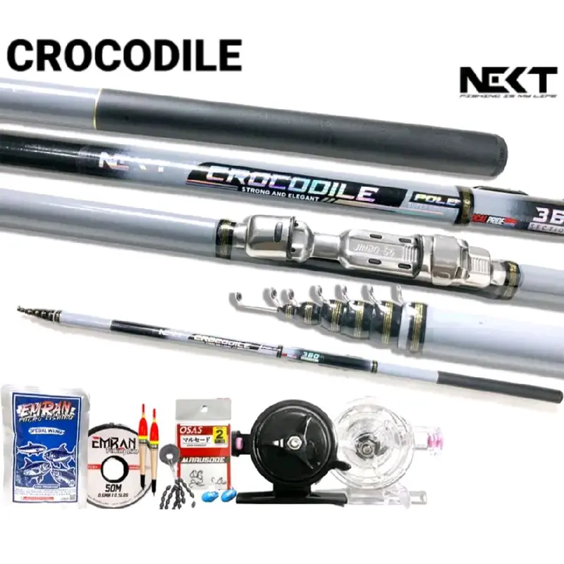 Set lengkap joran Pancing tegek NEXT CROCODILE bahan fiber kuat sudah dapat Reel dengan accesorisnya 1