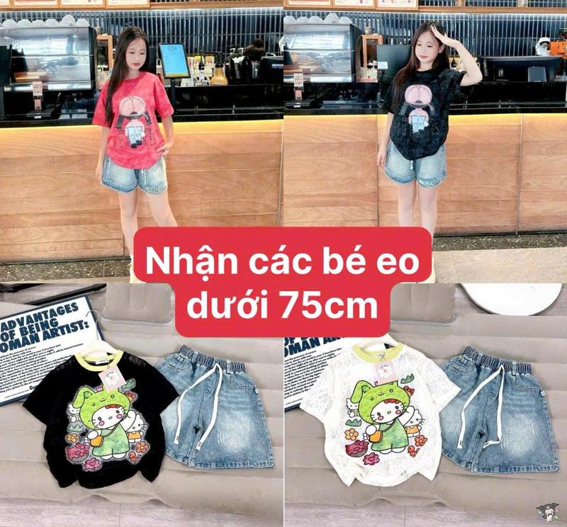 [MinMinKid2] (16-40kg dưới 1m5) Set áo thun loang in hoạ tiết bé gái đi học phối quần sọc jean thêu năng động cho bé gái