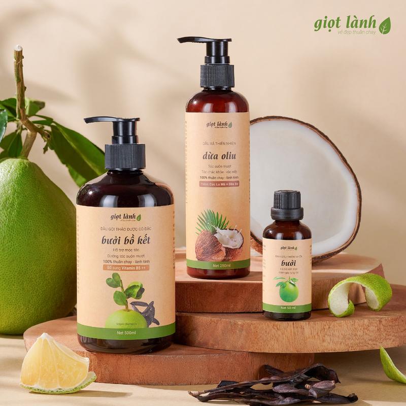 Bộ Dầu gội - Dầu xả - Tinh dầu 50ml - Hỗ trợ mọc tóc hỗ trợ gãy rụng cho tóc hư tổn Giọt Lành