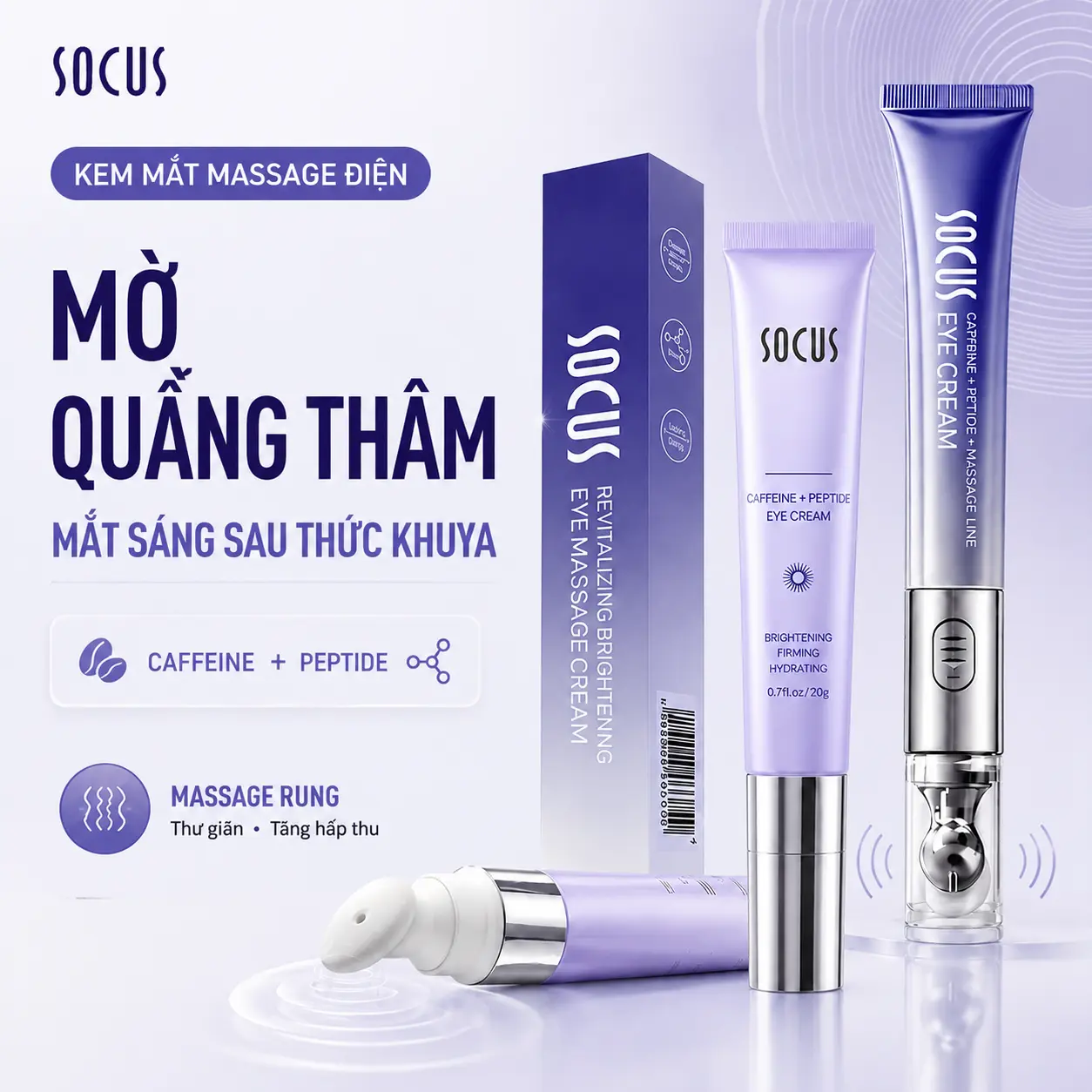 【Nâng cấp massage điện】Kem mắt chứa caffeine chống nhăn, làm mờ quầng thâm, giảm nếp nhăn, nâng và săn chắc vùng mắt, không chống lão hóa, loại bỏ túi dưới mắt
