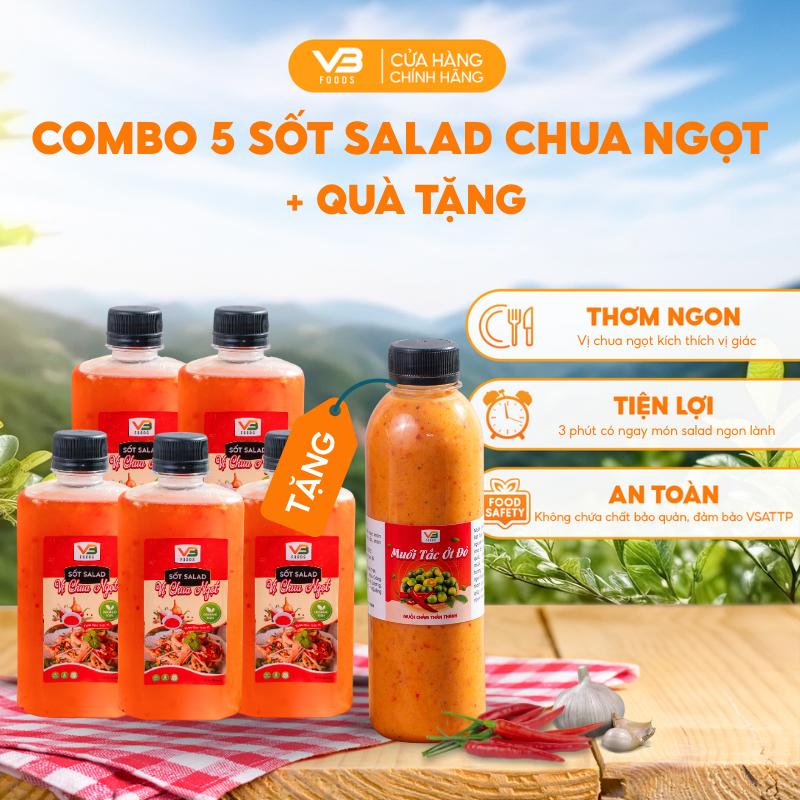    Sale Vui Freeship   VB Foods COMBO 5 Sốt Salad Vị Chua Ngọt 330ml + TẶNG 1 CHAI MUỐI TẮC ỚT ĐỎ 330ML Thơm Ngon Tiện Lợi An Toàn 