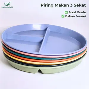 Piring Makan 3 Sekat Untuk Diet Bahan Wheat Straw Warna Warni Ukuran 9 Inch
