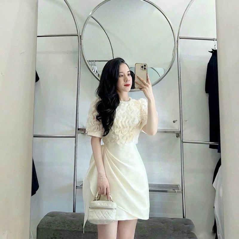 váy thường mặc Đầm dự tiệc  váy thiết kế  cổ tròn kết ngọc dáng ngắn Stella Dress Women Kem Đen Voan đầ m ti ệ c _ ưu tiên bộ sưu tập màu vàng thanh lịch váy dự tiệc 