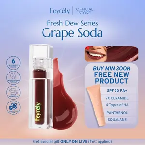 FEYRELY Fresh Dew Tint 4,5ml - 03 Grape Soda Lip Tint Glossy Plumpy Moist Tahan Lama dan Cocok untuk Bibir Gelap Lipstick Liptint Lipstik Glaze