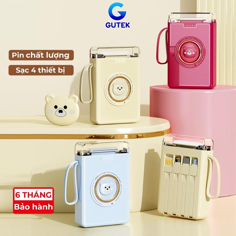 Pin Sạc dự phòng 20000mah sạc nhanh dung lượng lớn có dây sạc cho điện thoại - Gutek YM833