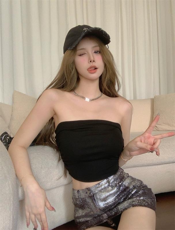 Kemben Tanktop Bra Kemben Serut Pinggir Wanita Atasan Crop 7