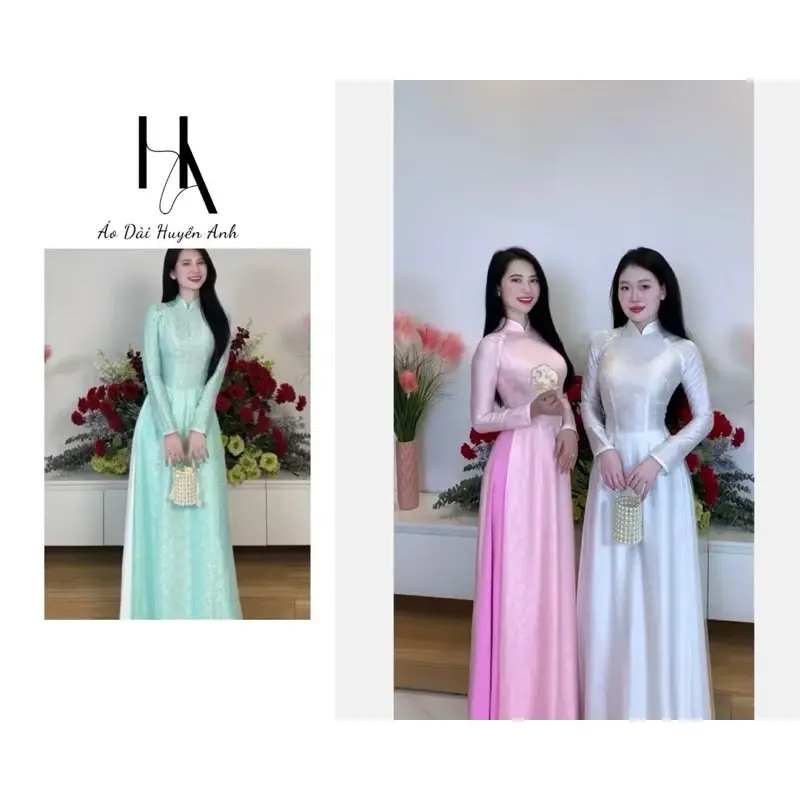 ￼Áo dài truyền thống gấm tơ tằm nha xá cho các nàng đi chụp ảnh, lễ cưới, đi chơi, dự tiệc -Áo Dài Huyền Anh