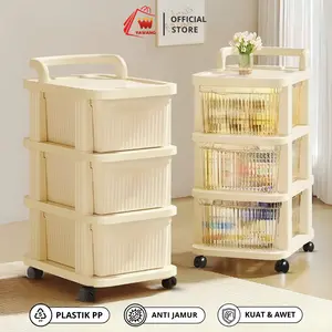 YAWANG Rak Lemari Plastik Laci Roda Serbaguna Model Crystal & Solid dengan Roda 360° Fleksibel & Bahan PP Premium Anti Jamur Kuat & Awet Cocok untuk Pajangan Dapur & Skincare Organizer