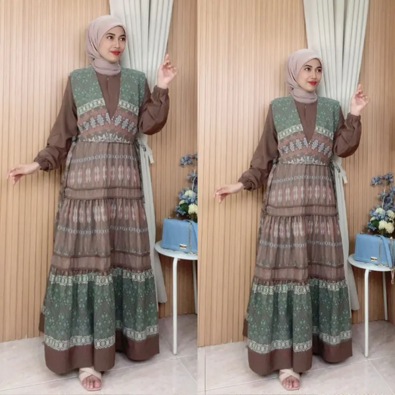 Joley Cloth - Khalila Dress Lionel Richie Outfit Simple Mewah  Kekinian Allsize Busui Gamis Pesta Muslim Wanita Lembut Wudhu Katun Panjang Motif Maxi Crinkle Casual Kondangan 4