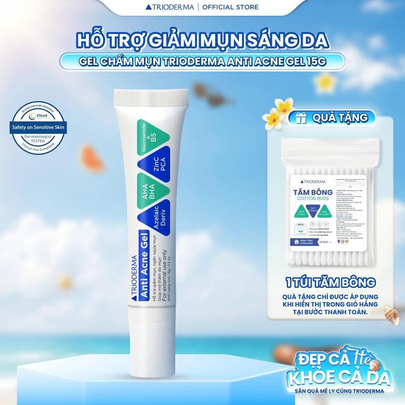 Gel Mụn Trioderma Anti Acne Gel 15g - Giúp Giảm Mụn, Làm Mờ Thâm, Hỗ Trợ Ngăn…