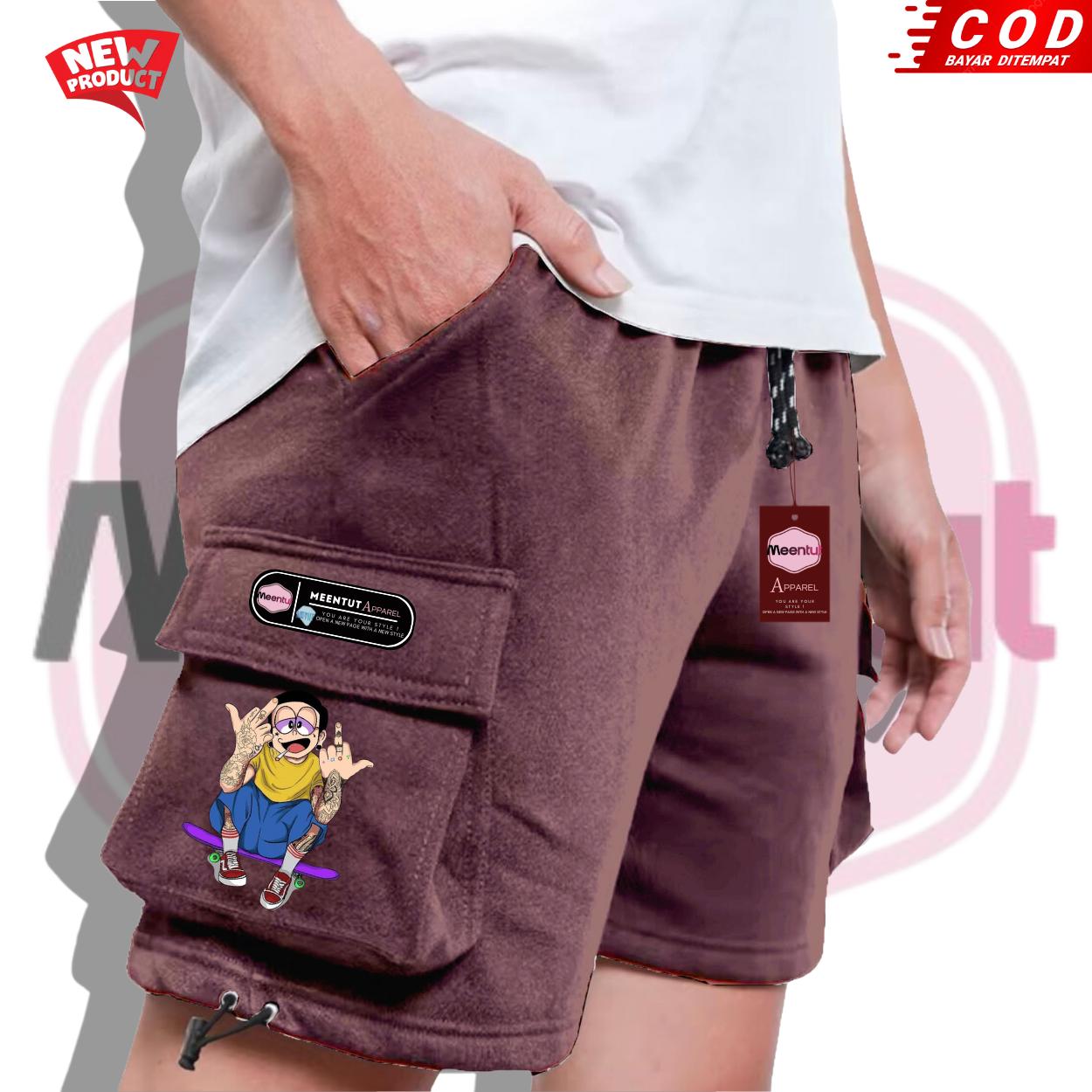 Meentut Apparel Celana Pendek Unisex Cargo Cute Shorts Sweatpants Relaxed Pants Chino Gaya Korea dengan Desain Kartun Lucu dan Tali Pengikat celana  pendek  gajah  cowok cute  shorts Casual Distro