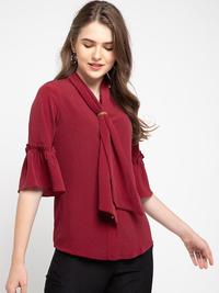 Gambar FAME | 9211671 | Blouse Wanita Lengan 7/8 Detail Dasi Maroon - S dari FAME Official Kota Surabaya 1 Tokopedia