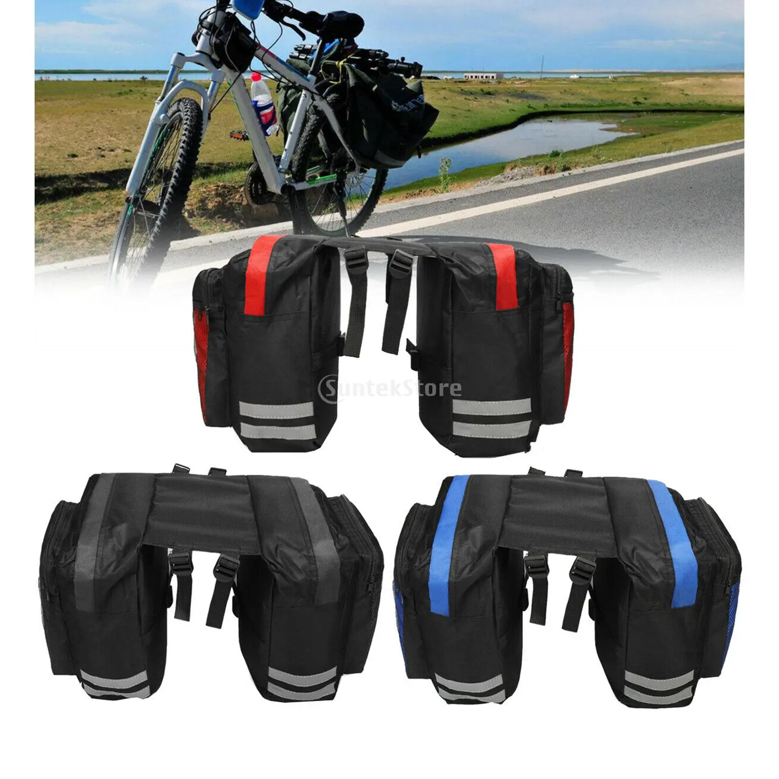 Double Pannier Water-Resistant Side Bags Large Compartments Quick Release Bicycle Cargo Rear Rack Saddle Bag Pannier Rack Bike Bag